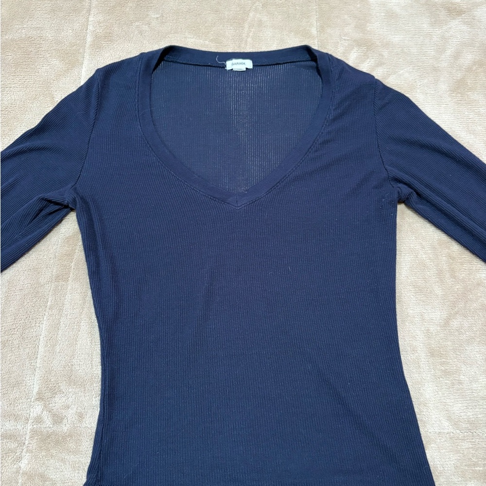 Garage Blue V-Neck Top (ribbed)